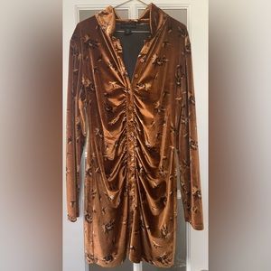 House of Harlow 1960 | Bronze Velvet Floral Ruched Mini Dress